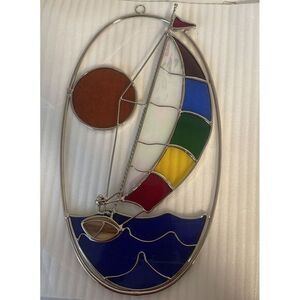 Stained glass sailboat Hanging‎ 11 Inches